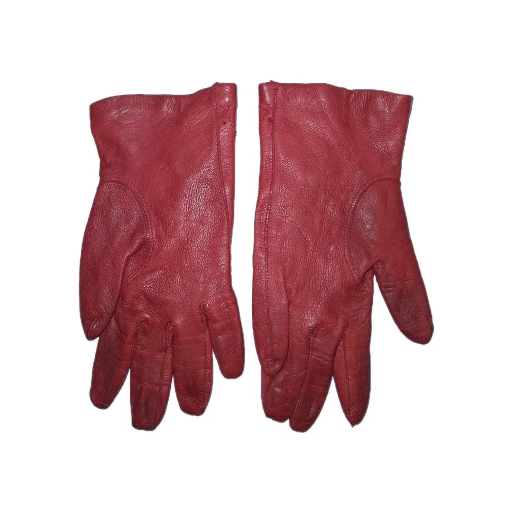 Vintage Women's Lazarus Red Leather Gloves Size 6.5 Made In‎ Italy Gold Accents